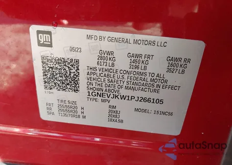 2023 Chevrolet Traverse Awd Rs from USA, damaged, VIN 1GNEVJKW1PJ266105